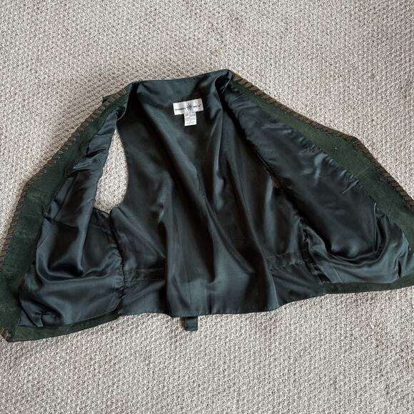 Vintage Suede Leather Vest Western Green Button Front Point West USA Rustic M - Picture 4 of 8